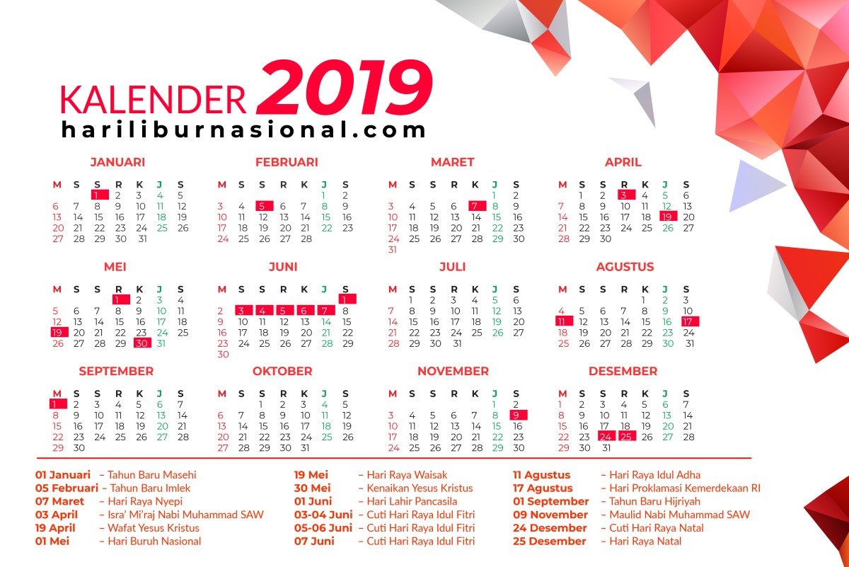 Kalender 2019 Lengkap Hari Libur Nasional Indonesia Jawa Dan Hijriyah