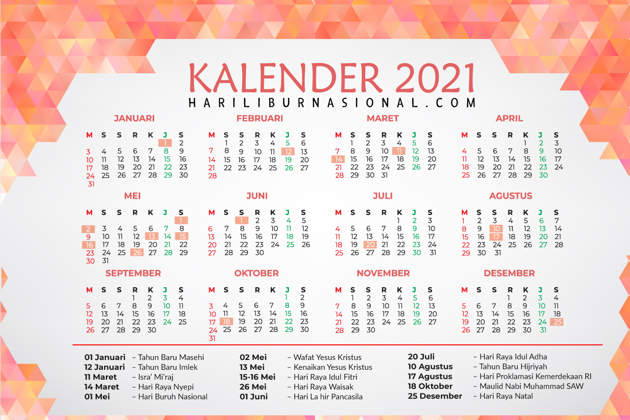 Kalender 2021 Lengkap Hari Libur Nasional Indonesia Jawa Dan Hijriyah