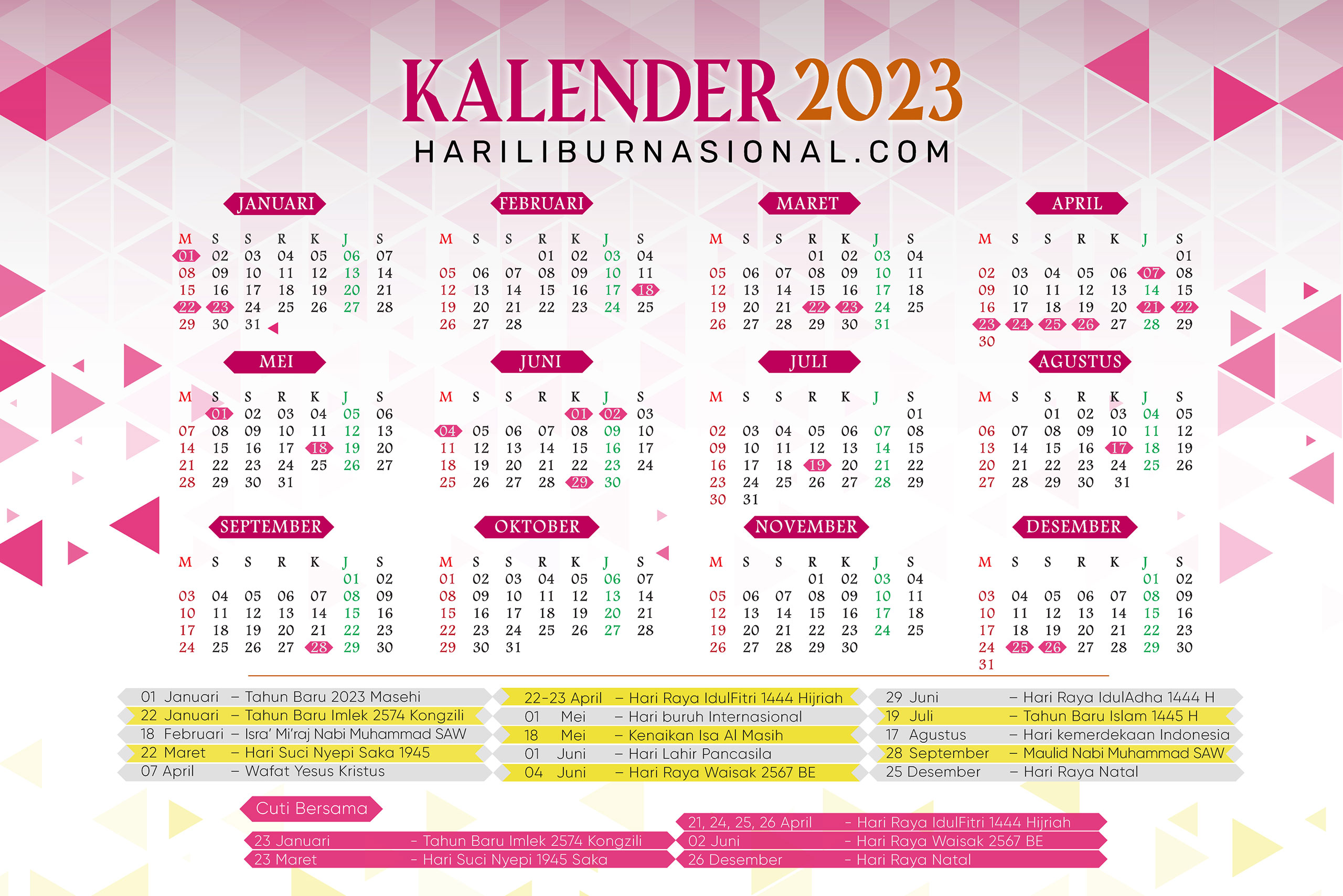 Kalender 2023 Lengkap Hari Libur Dan Cuti Bersama Nasional