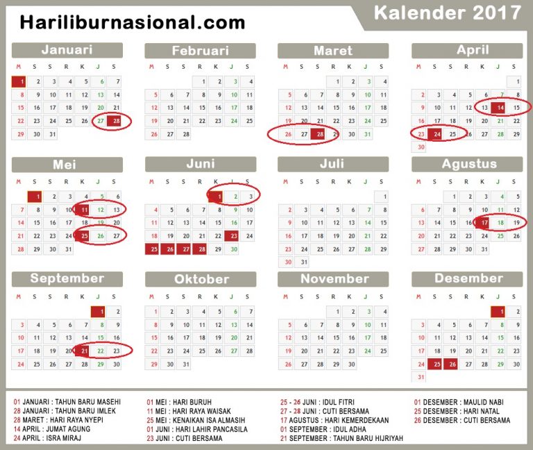 Tanggal Liburan 2017 dan Cuti Bersama 2017 - Hari Libur Nasional