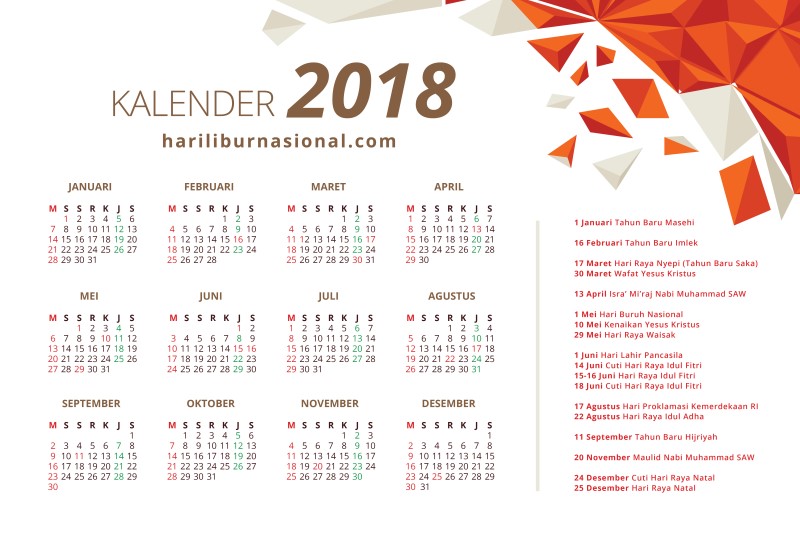 Kalender 2018 - Hari Libur Nasional