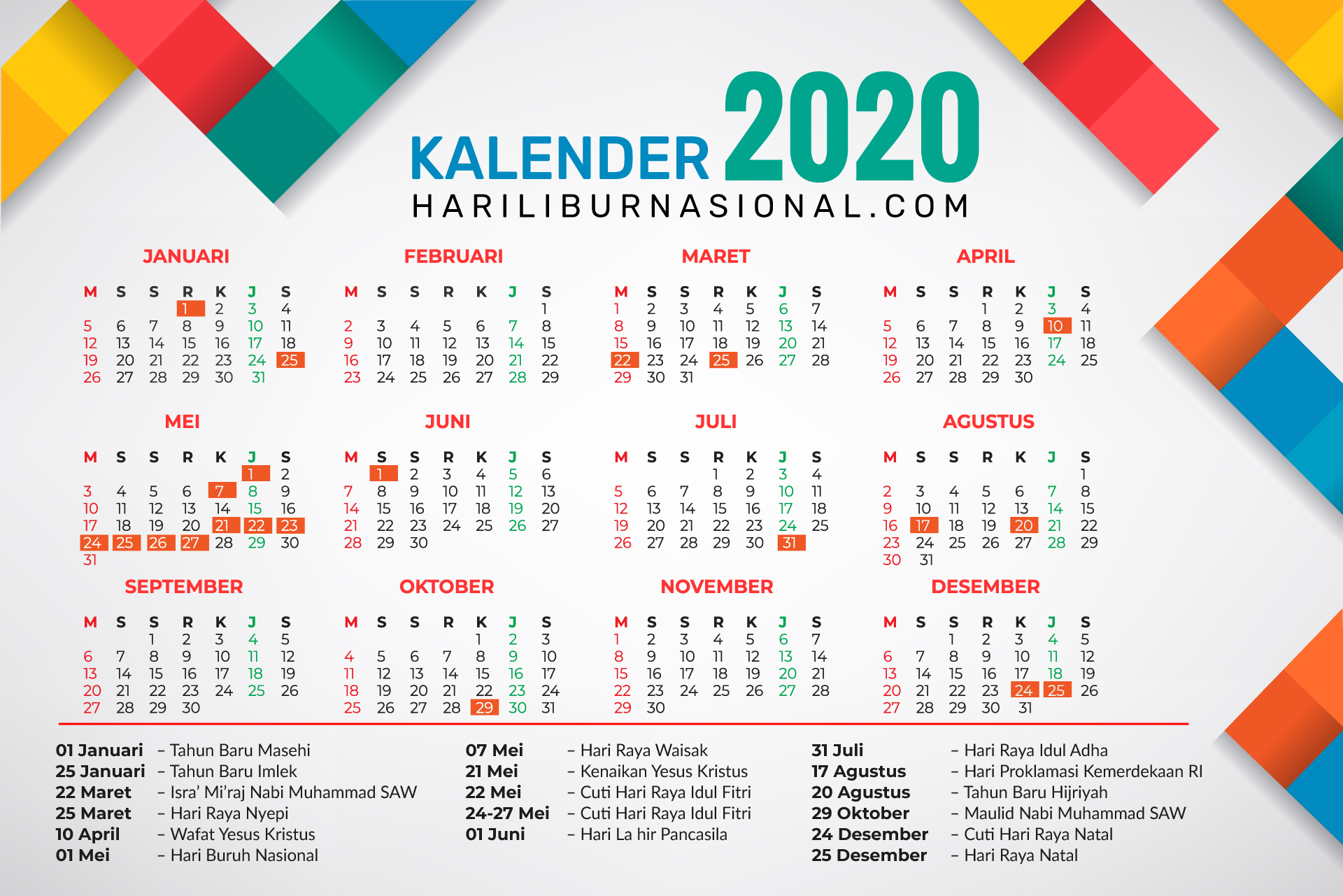 Kalender Hari Libur Nasional 2020 - Hari Libur Nasional